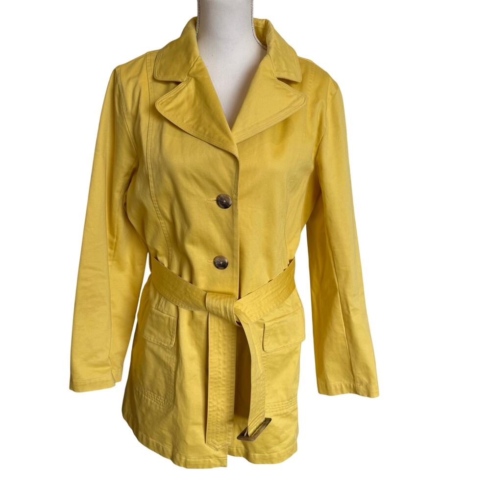 Relativity Trench Coat Large Yellow Rain Jacket Overcoat Classic Belt Pockets